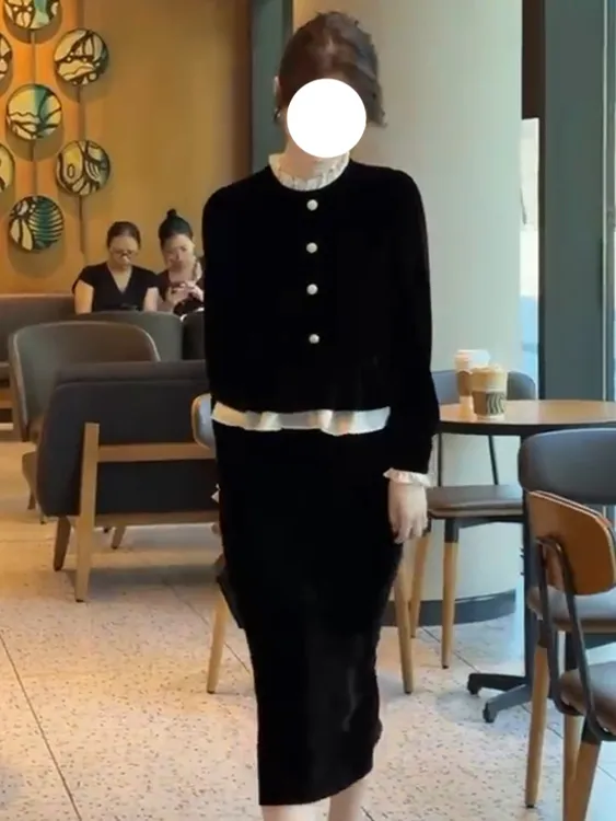 法式赫本风时尚小众设计感穿搭轻奢高端气质高级感假两件连衣裙女