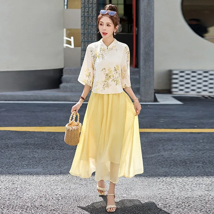 新中式国风套装连衣裙女2025年夏季新款高级感改良旗袍汉服两件套