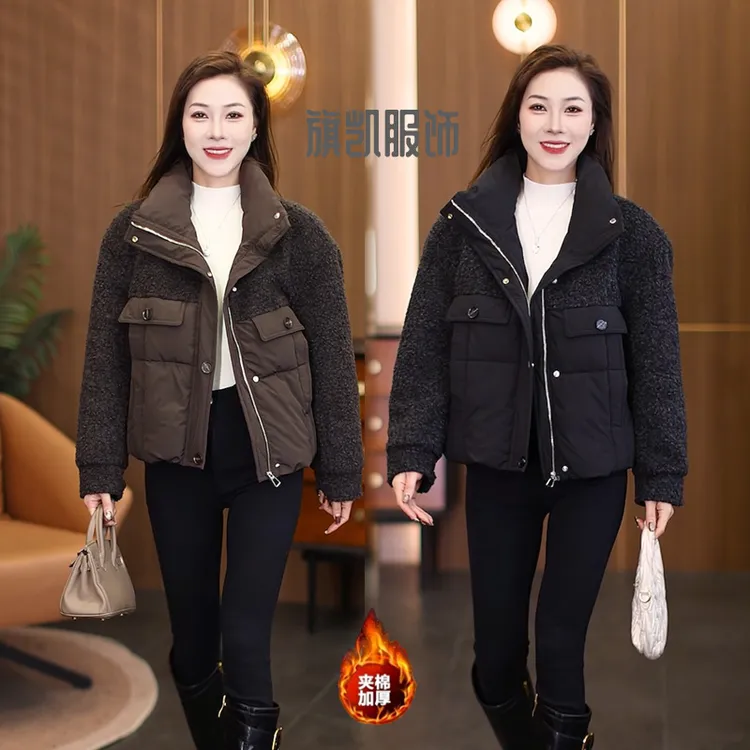 时尚休闲棉衣女冬季新款洋气减龄小个子气质百搭加厚立领棉服外套