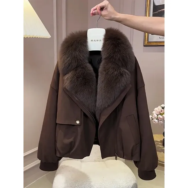 2025冬季新款洋气小众毛领短款棉服女慵懒风宽松百搭显瘦外套大衣