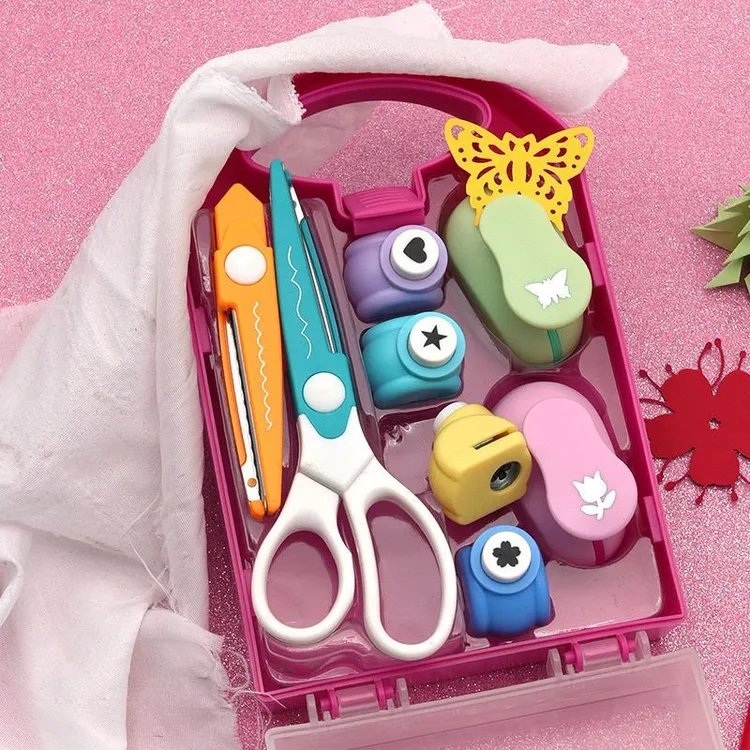 手工diy套装工具套装带花边剪刀手账花朵图案工具雪花树叶压花器