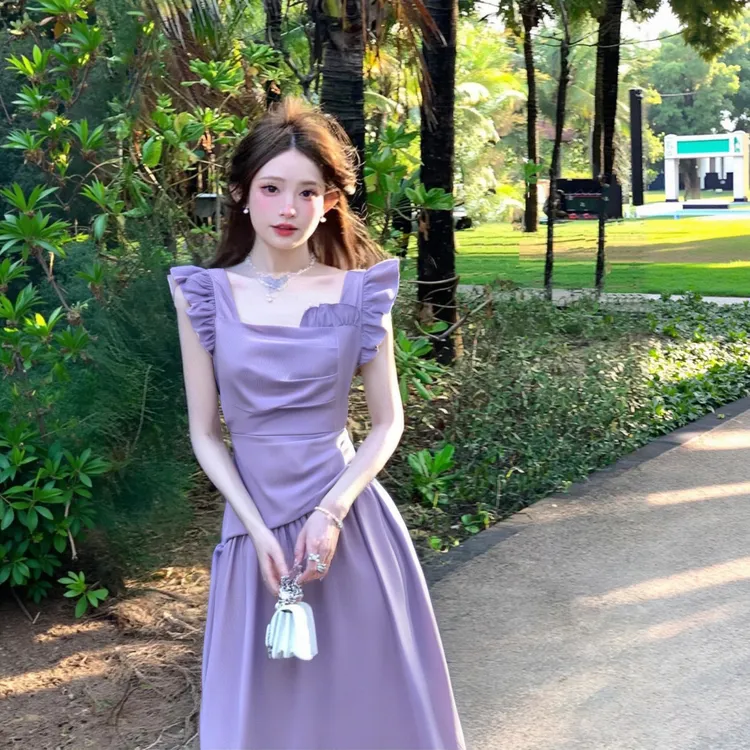 A法式白色飞飞袖连衣裙女夏季设计感气质显瘦初恋长款裙子6944