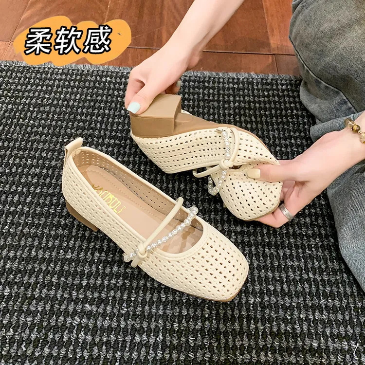 轻软玛丽珍单鞋女款夏季镂空透气豆豆女鞋2025新款法式温柔晚晚鞋