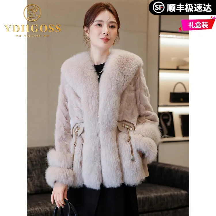 伊蒂格世皮草外套女2025新款冬季时尚鹅绒水貂狐狸毛拼貂皮大衣