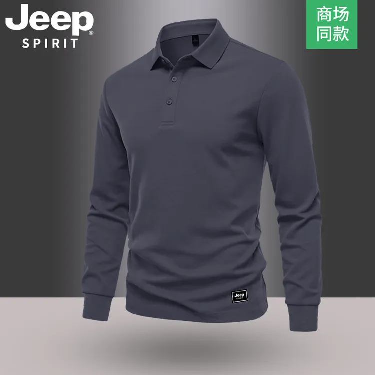 Jeep吉普长袖春秋季polo衫男士体恤翻领商务百搭卫衣纯色休闲T恤