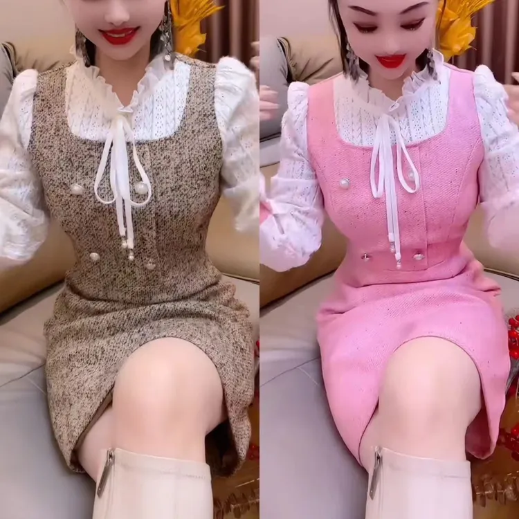 圆领套头款秋冬季小香风连衣裙