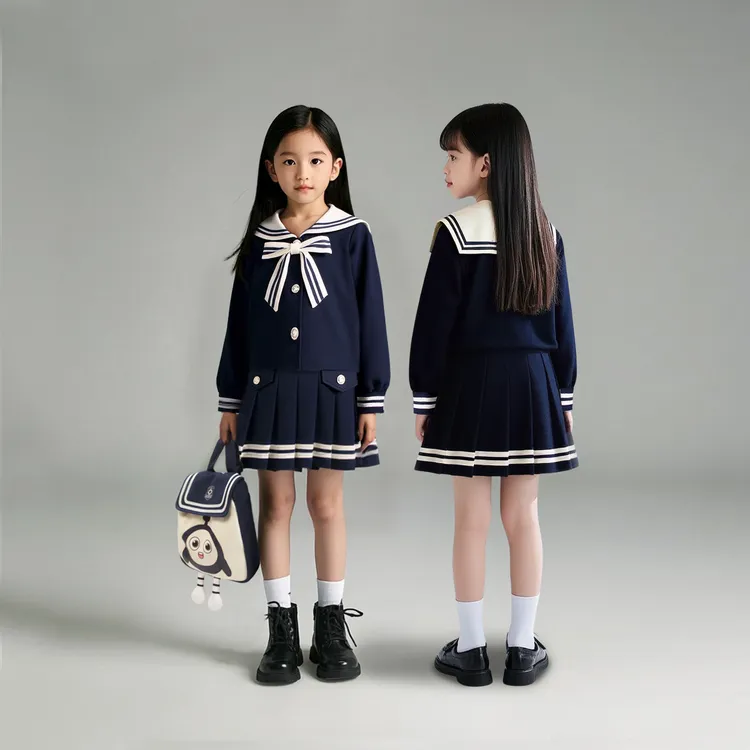 儿童藏蓝色百搭裙子2025秋女童韩版时尚洋气娃娃领连衣裙D3S5-898