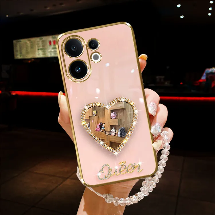 适用vivo s30手机壳V2464A镶钻爱心镜子全包边防摔套女款软胶时尚