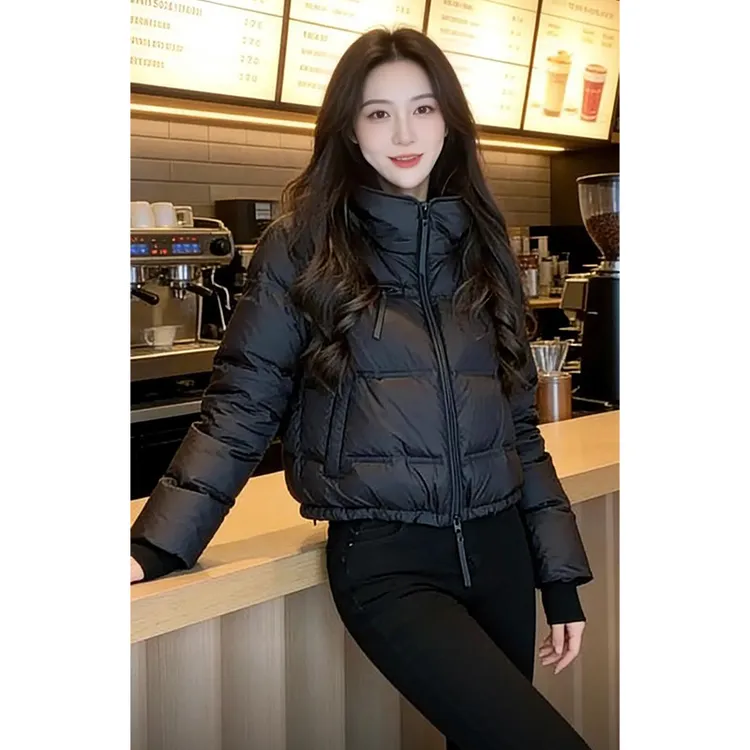 韩系松弛风短款亮面棉服2025冬季新款连帽设计蓬松随性利落