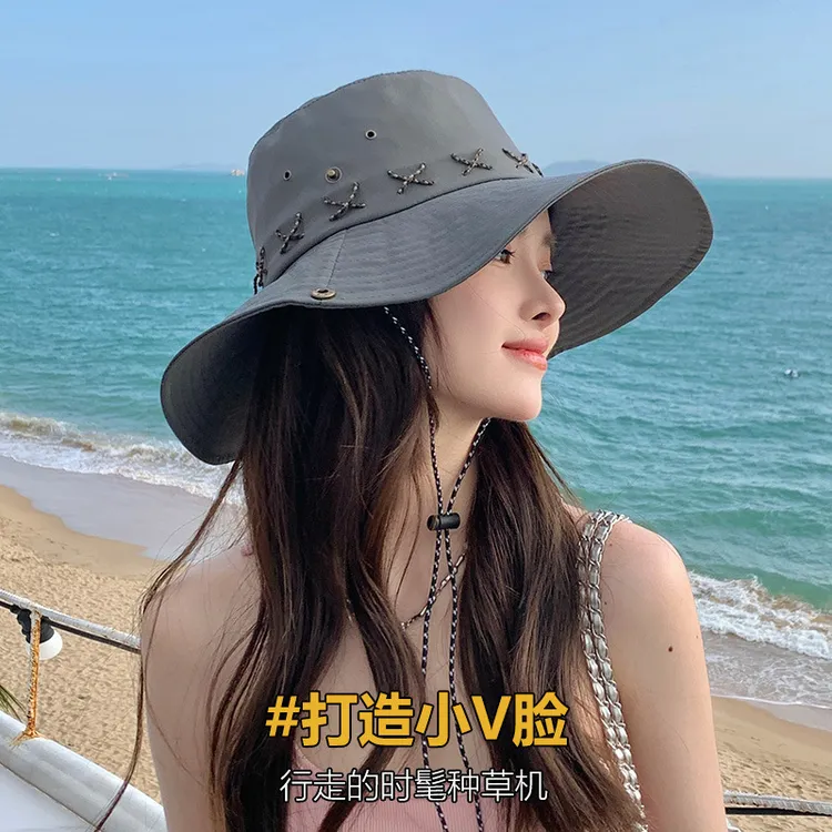 遮阳帽夏季大帽檐渔夫帽2024新款户外旅游防晒登山帽情侣款跨境帽