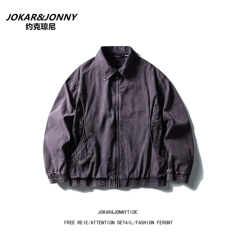JOKAR&JONNY美式重磅豹纹拼接工装夹克男女秋季潮牌休闲百搭外套