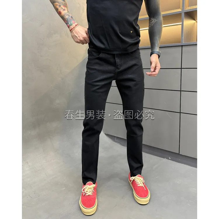 2025早秋新款时尚休闲百搭净版炭黑色男士修身牛仔裤7988