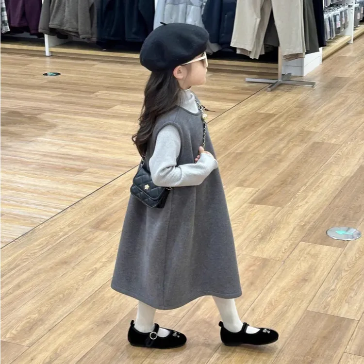 女童背心裙秋冬款保暖打底衫2025深秋加绒女童裙子女宝时尚两件套