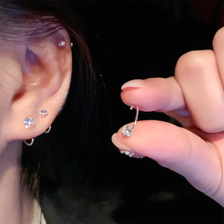 锆石耳骨钉耳钉女小巧养耳洞免摘耳环小众设计高级感爆款耳饰7227