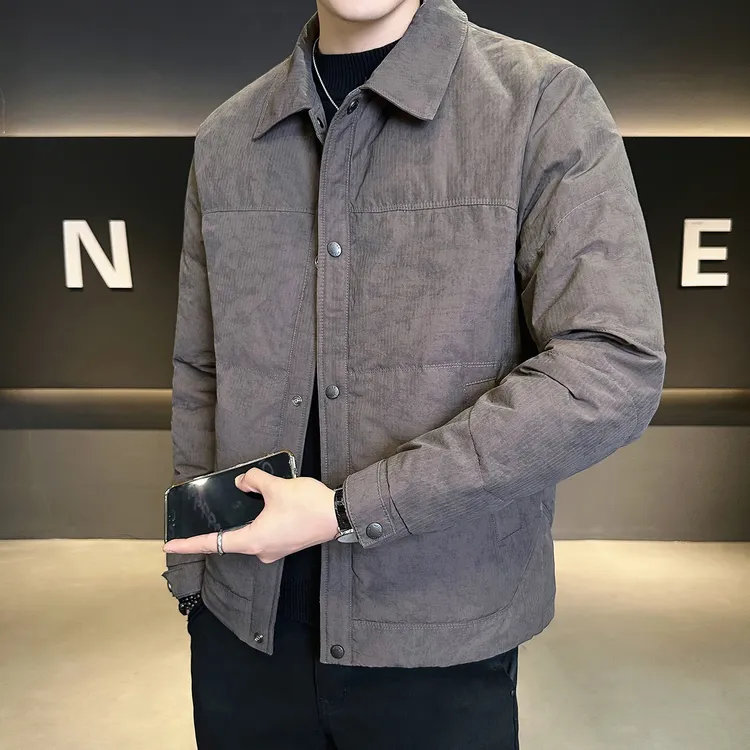 男士轻奢羽绒服新款潮牌时尚休闲翻领高端渲染泼墨冬季轻薄外套