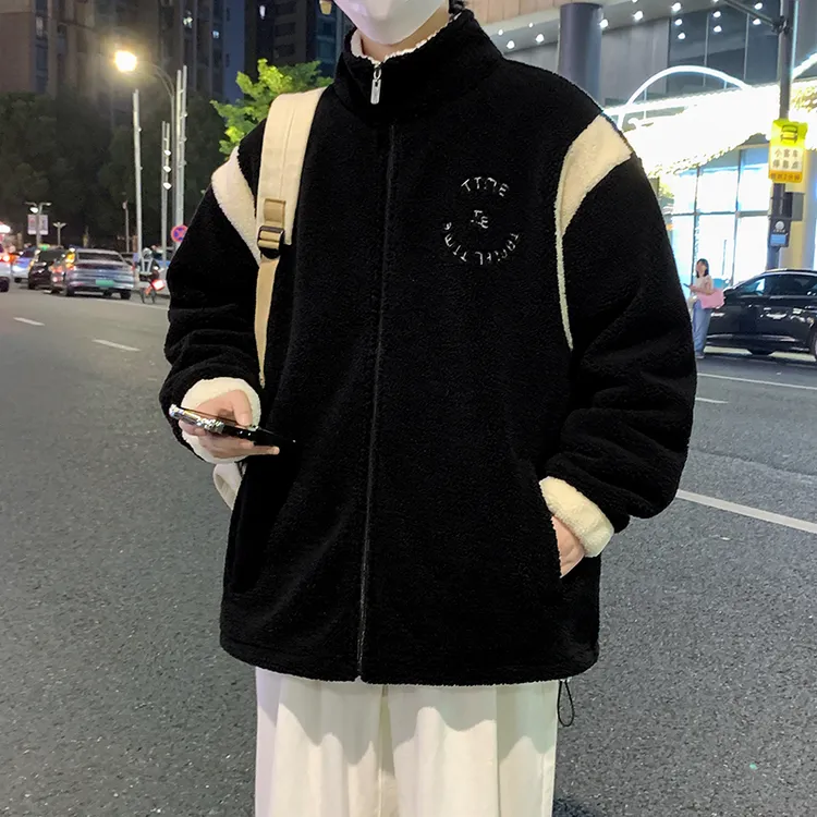 羊羔绒外套男士冬季加绒加厚保暖棉袄潮流学生宽松立领情侣棉衣服
