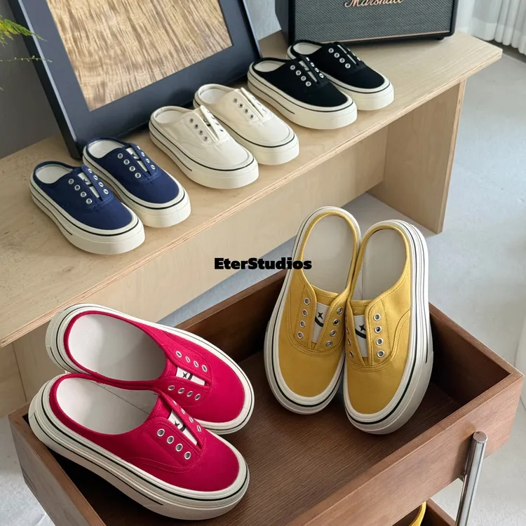 Es家25春夏新款包头无后跟帆布鞋懒人圆头舒适百搭厚底半拖鞋