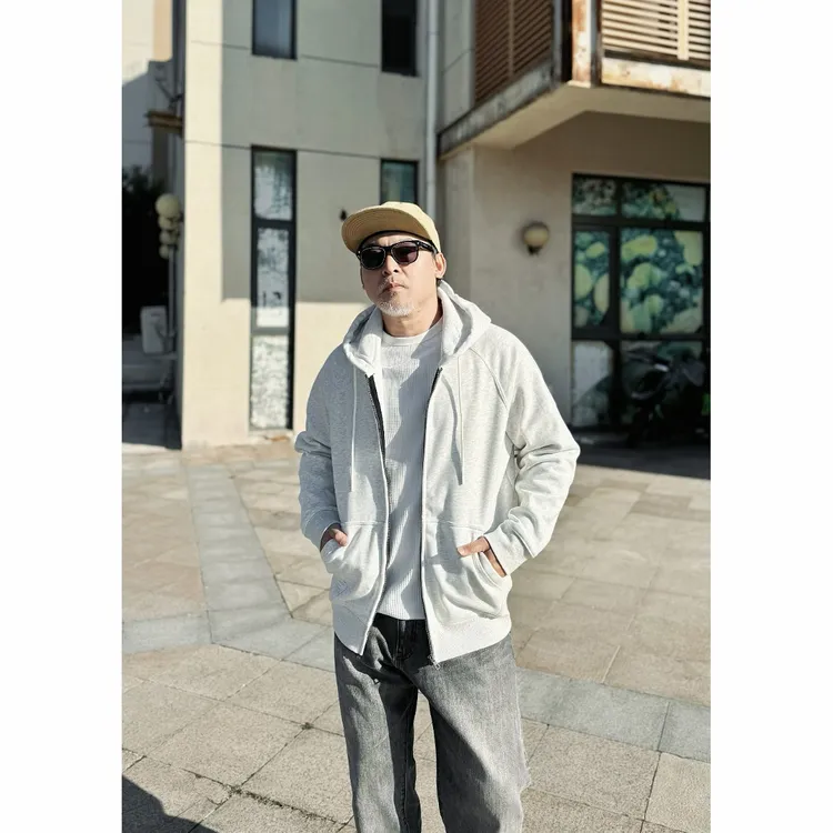 阿美咔叽复古水洗重磅加绒加厚连帽拉链卫衣13813