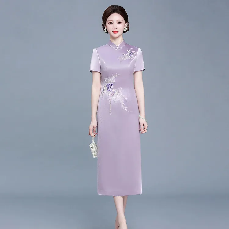 婚宴旗袍气质2025新款醋酸高贵年轻喜婆婆喜妈妈婚宴装2025新款
