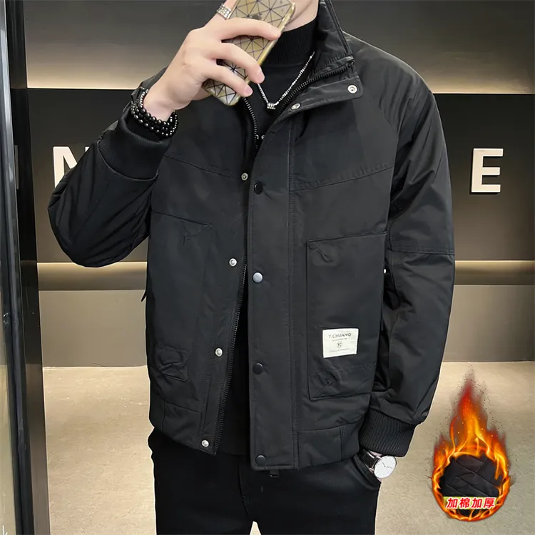【高品质】男士外套加棉加厚棉服保暖舒适立领青年夹克衫潮牌百搭