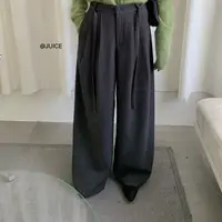 HB097韩系简约磨毛呢阔腿裤休闲裤(配腰绳)  