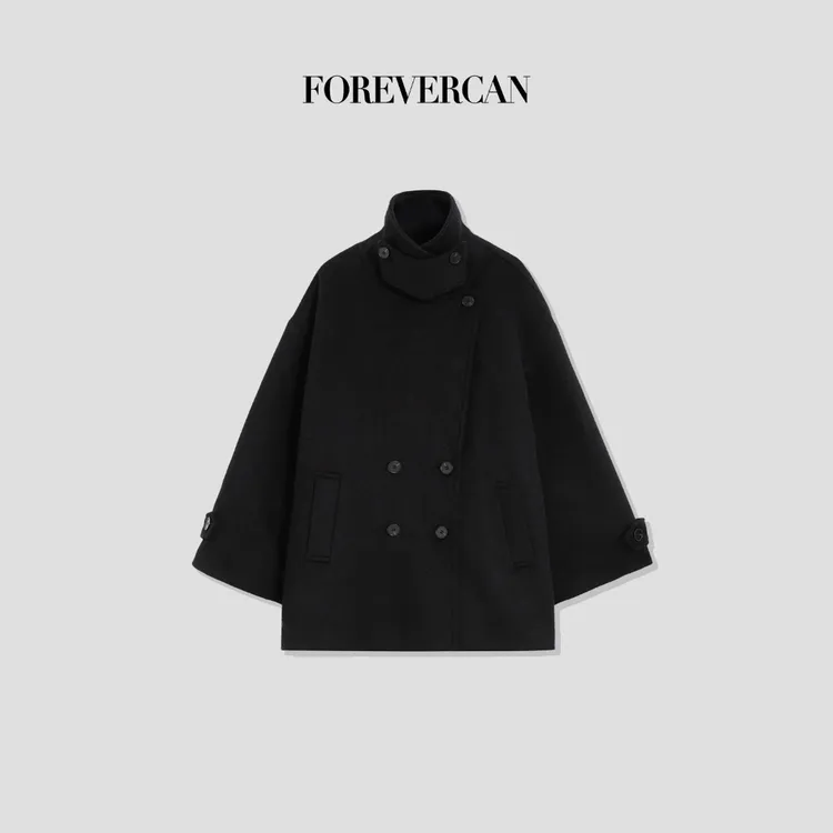 FOREVERCAN“霍普金斯”暗黑赫本风客定羊毛呢廓形斗篷外套 SC22419