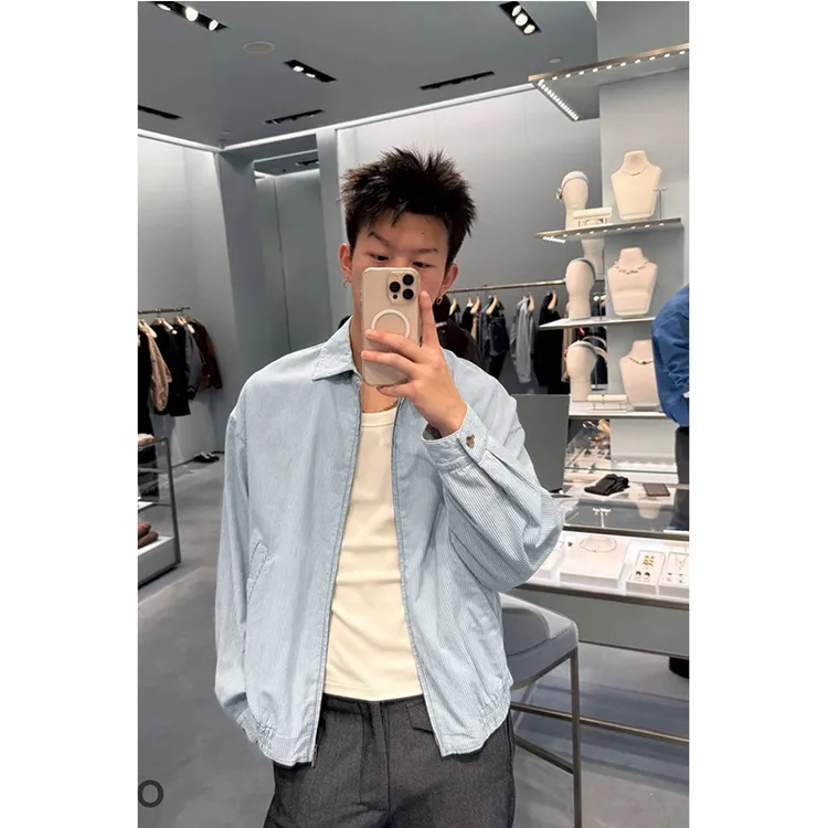 LIGGICC【MIU家同款】早秋欧若风松弛极简轻薄蓝白条纹翻领衬衫外套