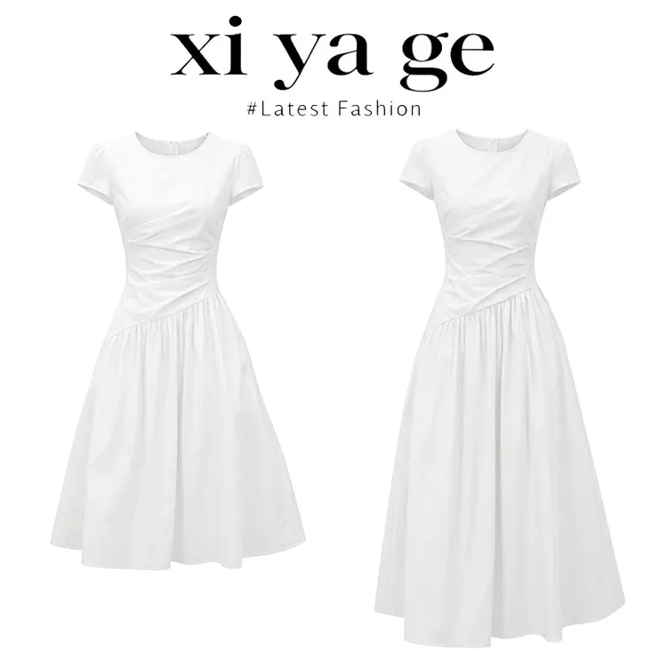 X-YAGE【全额运补】简约收腰连衣裙2026夏季显瘦气质短袖日常A字裙