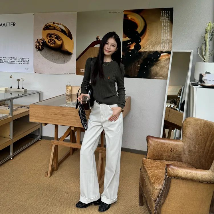 牛仔裤白色女裤小个子直筒阔腿裤高腰显瘦拖地裤百搭2025新款秋季