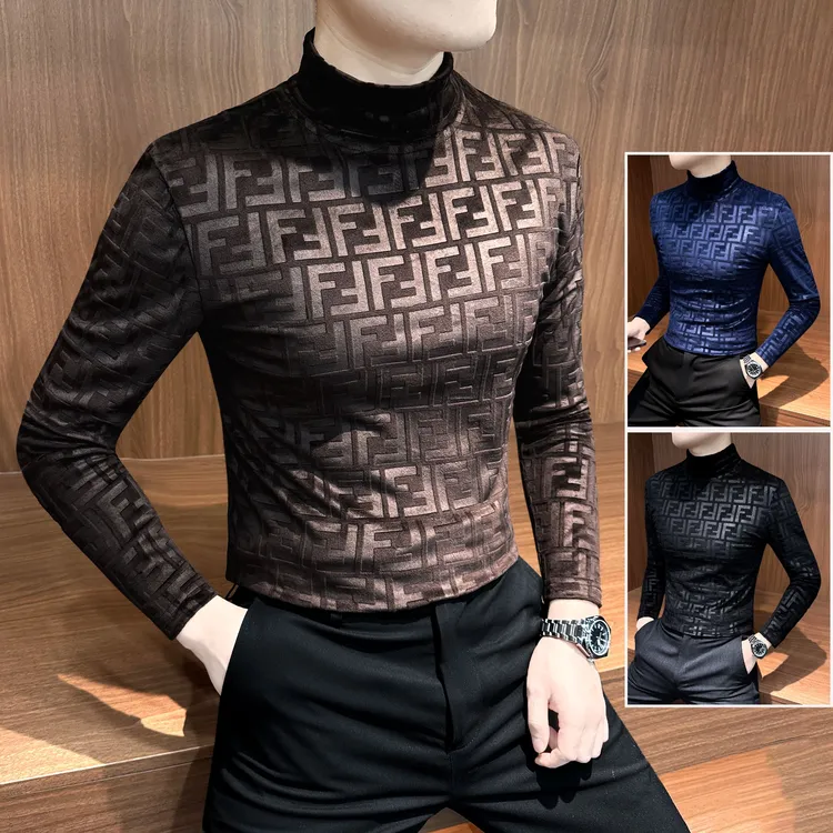 加厚半高领长袖T恤男款爆款2025新款秋冬加厚双面銀芙绒打底衫男