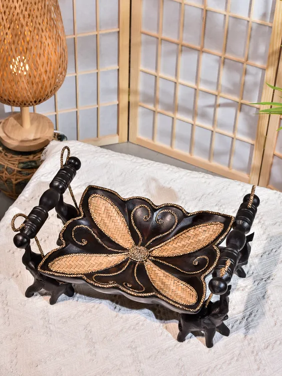 泰式四象果盘高档水果盘竹编果盘时尚家用创意水果篮实木欧式