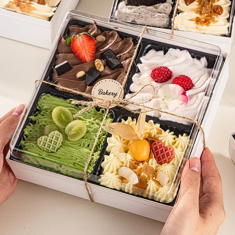 四拼欢喜蛋糕盒网红爆款甜品盒子小四宫格水果奶油烘焙包装一次性