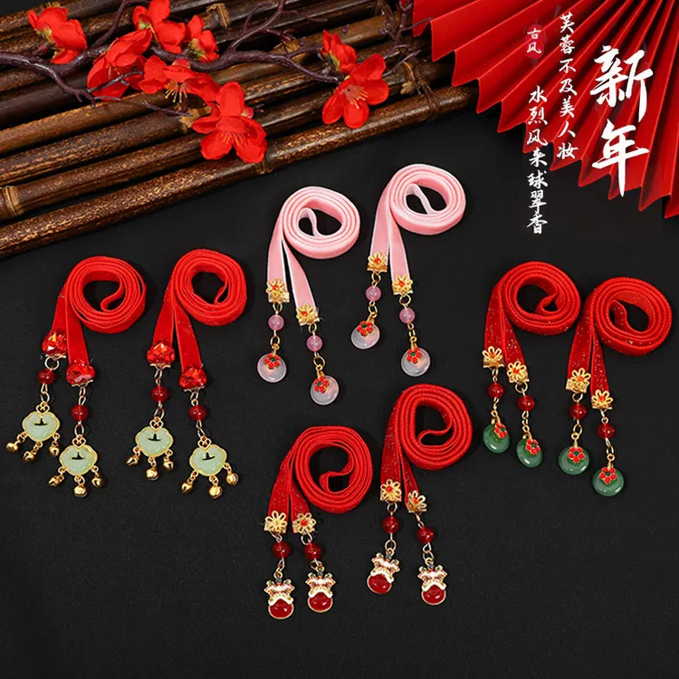 儿童2026汉服新年中国风头饰女童铃铛飘带女孩编发头绳古风绑发带
