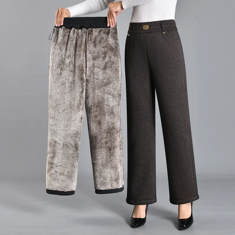中老年人秋冬加绒长裤老太太新款高腰松紧腰宽松超厚保暖妈妈裤子