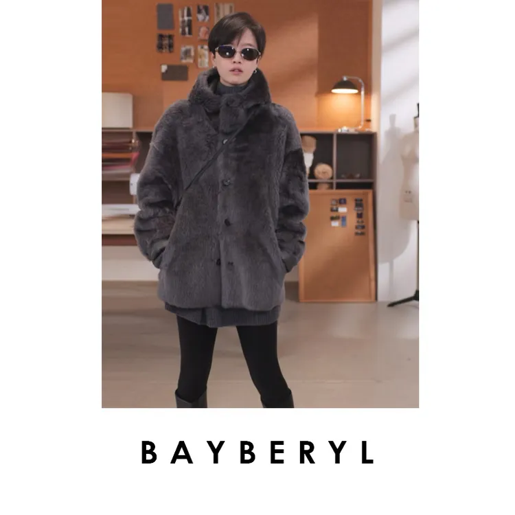 锁-老贝BAYBERYL小暖拉贡*连帽直毛lacon皮毛一体皮PY5K2706-12/7