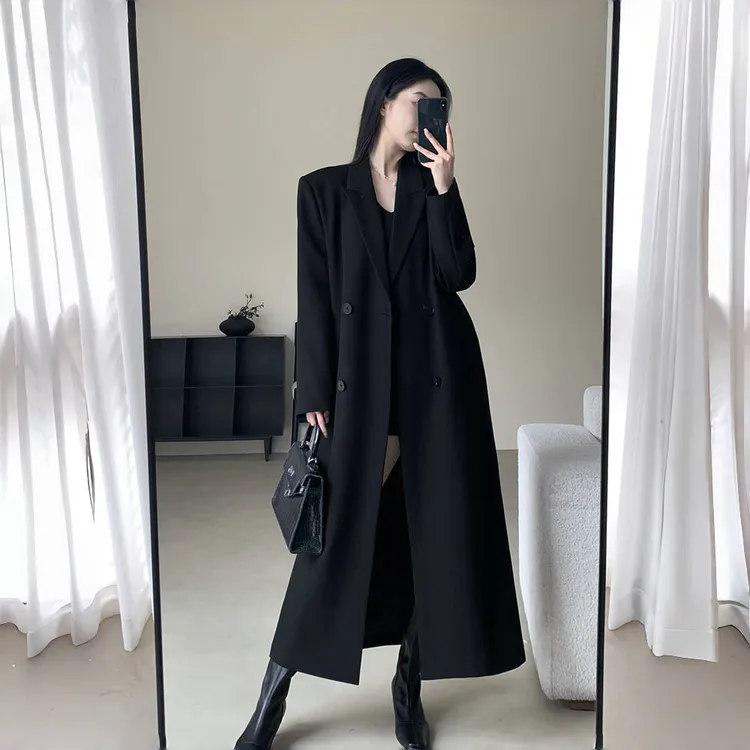 巨好看的风衣外套女2025新款黑色中长款过膝高个子有垫肩韩系秋季