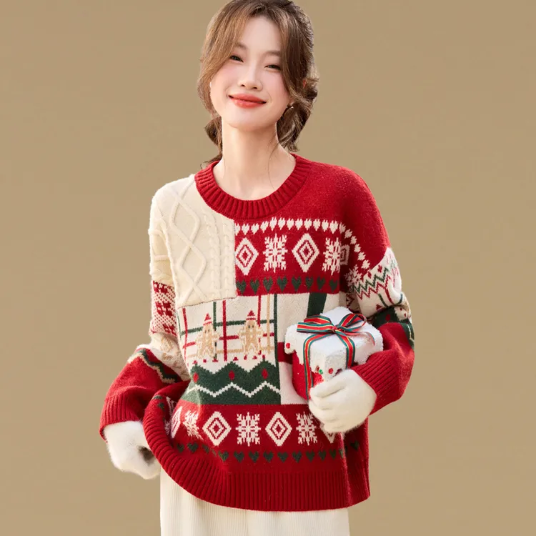 新年衣服红色洋气慵懒风毛衣女25新款秋冬内搭宽松加厚针织打底衫