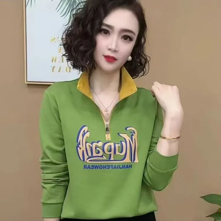2025新款秋季拉链印花韩版运动显瘦春秋纯色简约女卫衣适中百搭