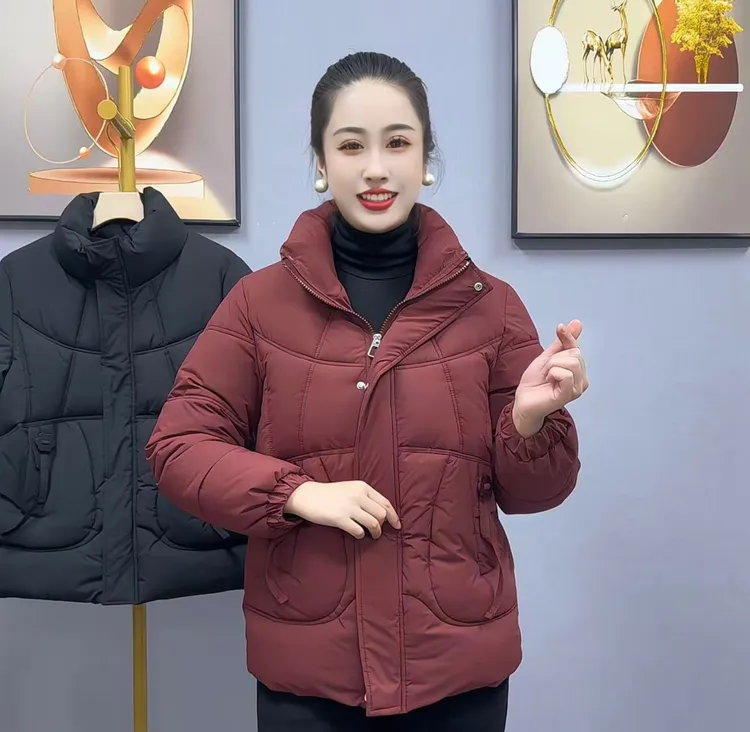 冬季新款时尚洋气休闲百搭显瘦妈妈装气质保暖棉服外套女