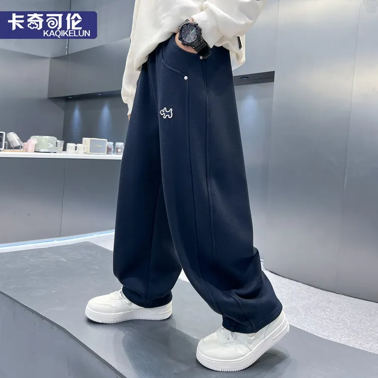 男童裤子秋冬款加绒2025新款儿童弯刀裤大童宽松男孩休闲运动长裤