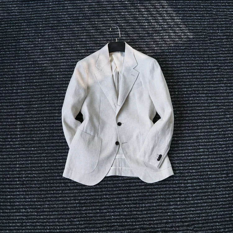 CssuGent那不勒斯皇后高定无结构100%亚麻西服男时尚绅士亚麻外套