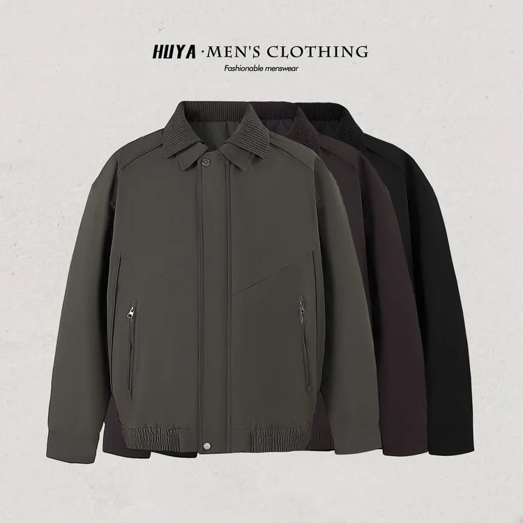 【虎牙兄弟】冬季2025螺纹设计双层领翻领防风休闲棉服夹克男 C3623