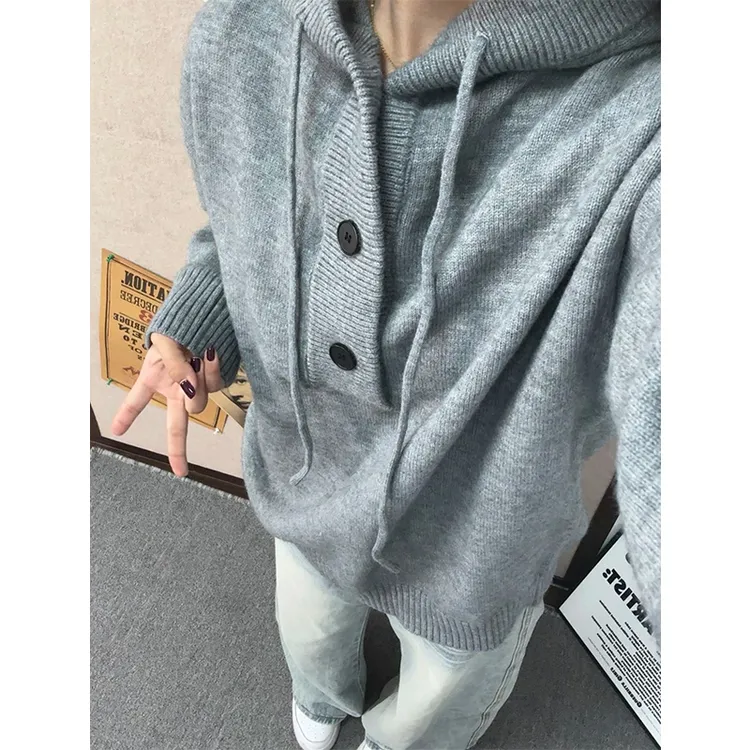 美式复古连帽毛衣男秋冬季宽松慵懒风半开衫针织卫衣cleanfit外套