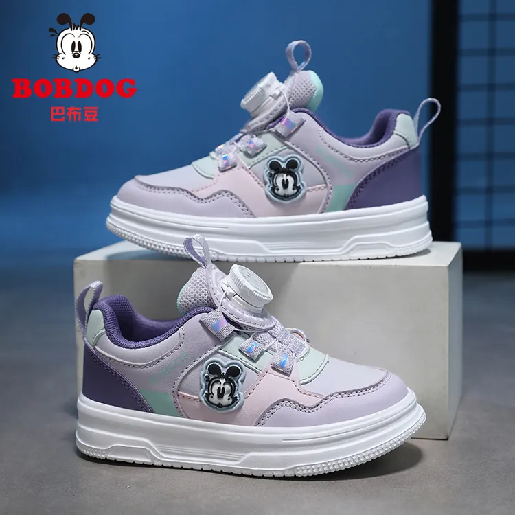 巴布豆童鞋2025春秋季新款女童运动鞋皮面防水女孩子儿童休闲板鞋