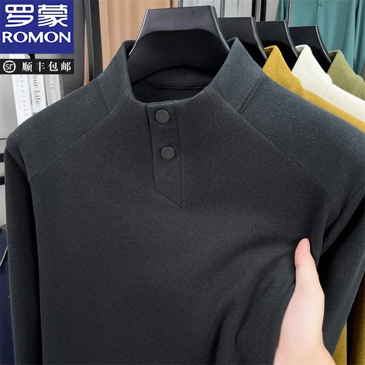 罗蒙秋冬季男款德绒半高领卫衣2025加厚纯色舒适柔软双面绒打底衫