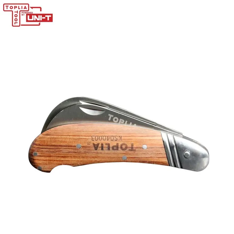 拓利亚KS040003电工刀折叠剥皮刀木柄弯刃电缆刀双刃电工刀弯刃
