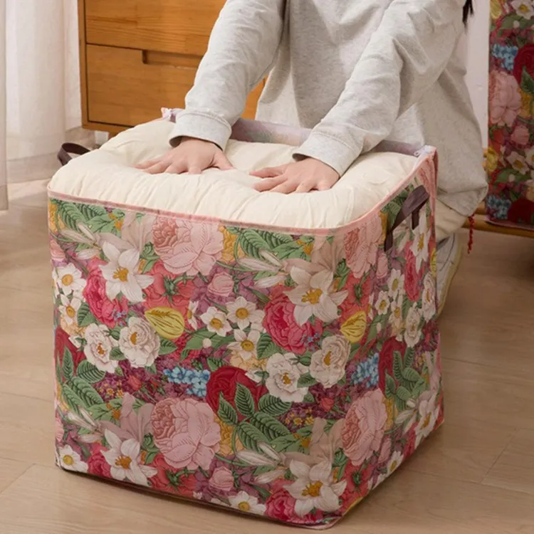 【芙蓉精选】繁花似锦收纳箱双拉链防水防潮搬家袋布艺LMQ