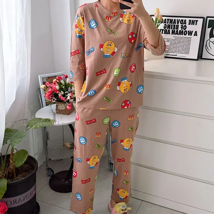 新款  睡衣 舒适亲肤休闲 七分袖长裤 女士显瘦家居服