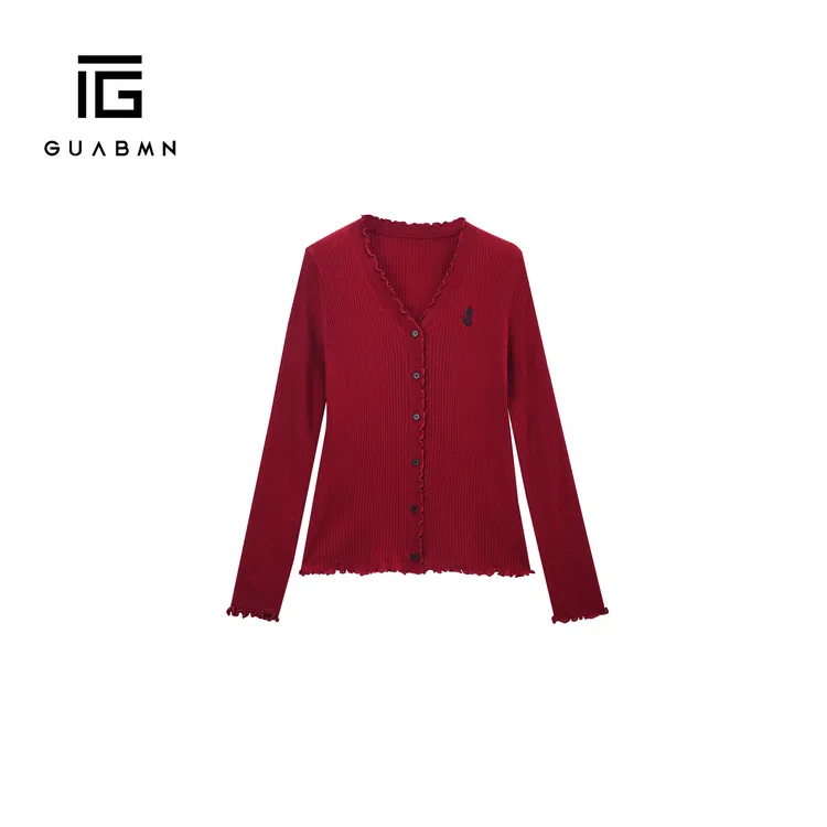 GUABMN2025秋季新款木耳边打底针织开衫毛衣外套毛衣长袖上衣5760