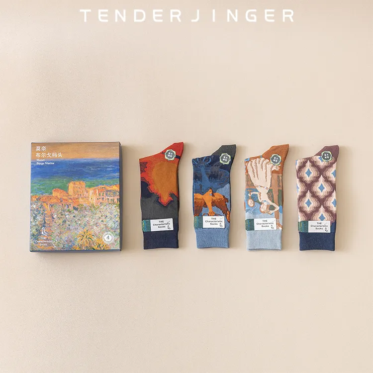 Tender Jinger礼盒款莫奈系列油画风潮袜法国轻奢小众棉袜中筒袜 